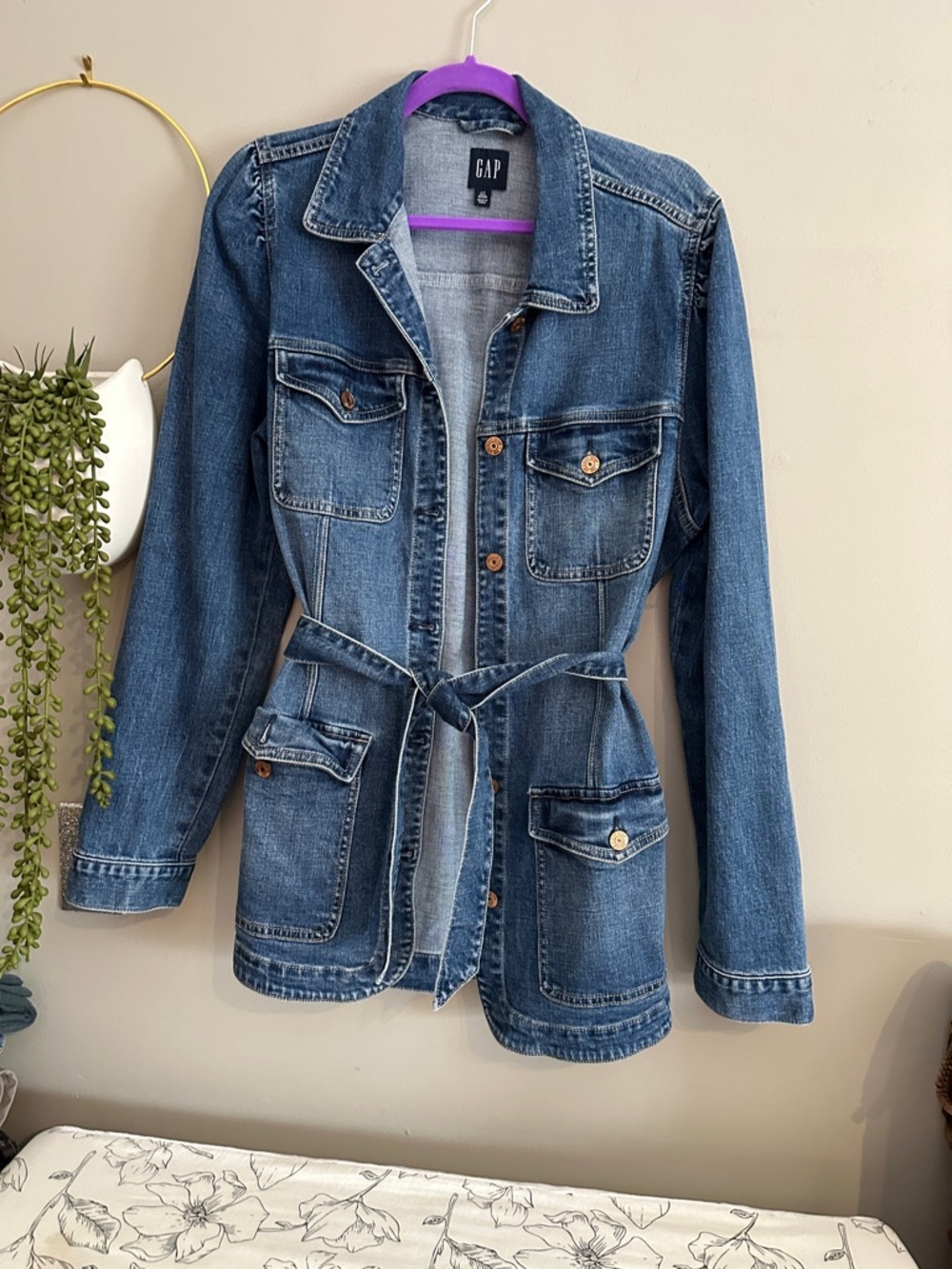 GAP Midwash Denim Utility Jacket with Tie Belt